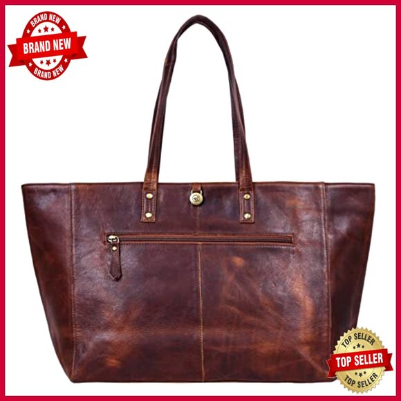 Genuine Leather Tote Bag with Top Handle and Shoulder Strap, Medium Size - Picture 3 of 5